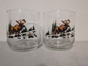 Lot Of 2 Vtg Sunoco North American Wildlife Glass Libbey North American Moose